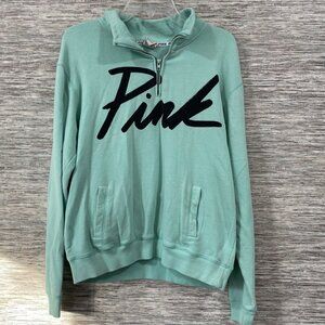 PINK Victoria’s Secret Quarter Zip Sweatshirt Mint Green Logo Pullover S/P Y2K
